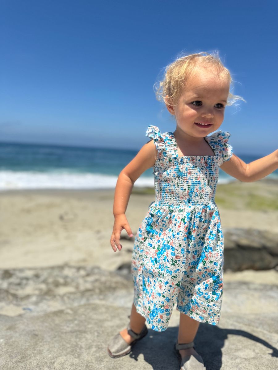 blue floral romper