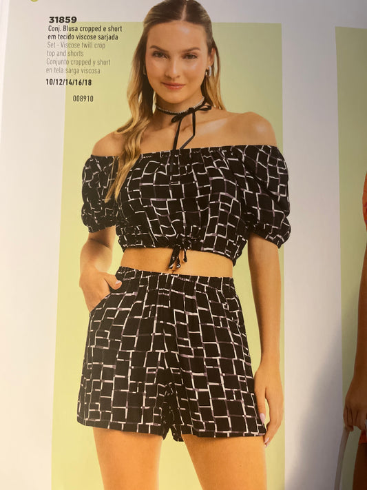 black crop top/shorts