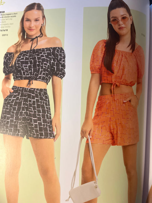 black crop top/shorts