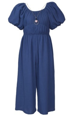 blue jumpsuit