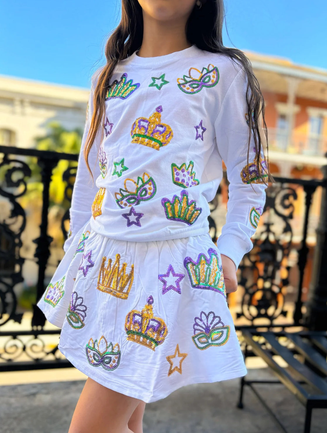 mardi gras sequin skort w/pockets