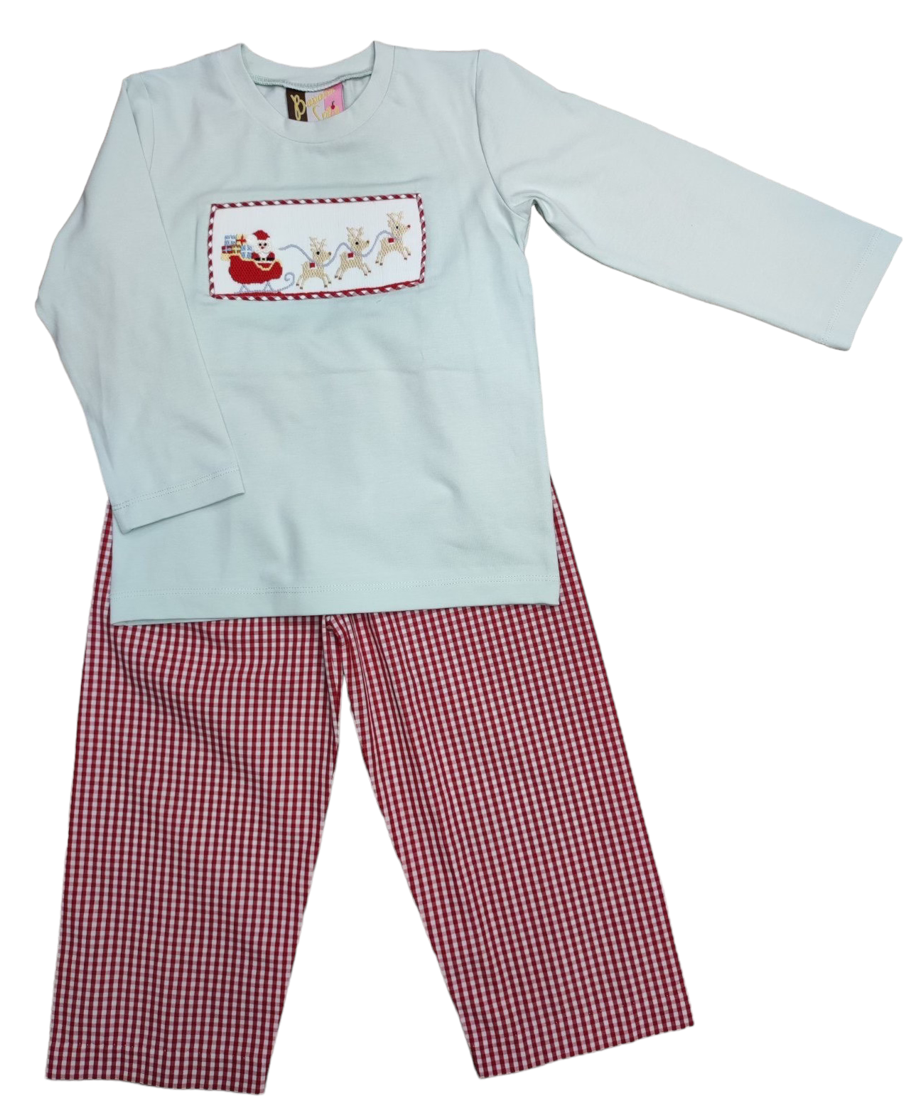 santa sleigh smocked pant set