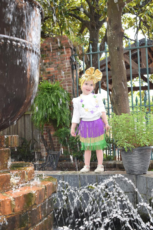 mardi gras fringed  skort