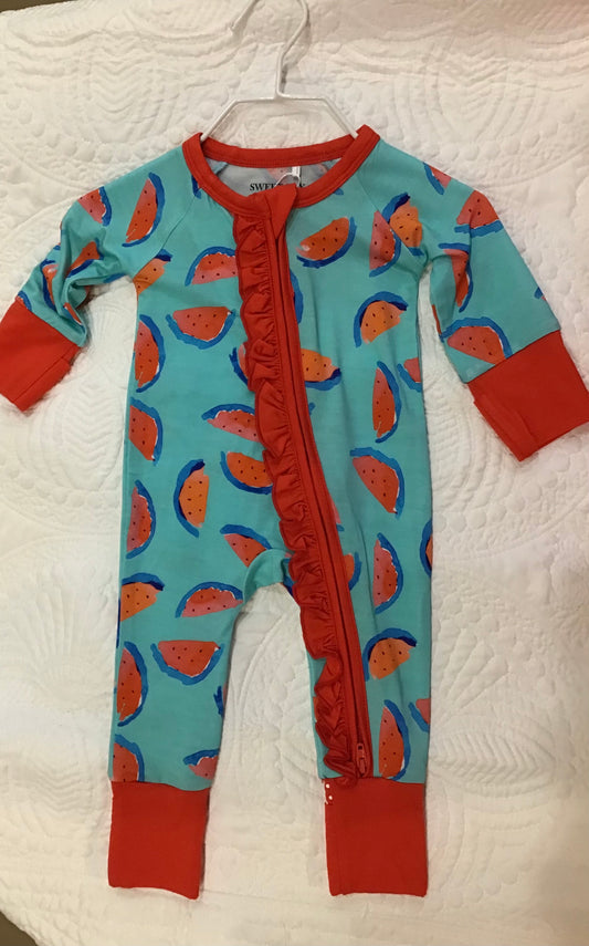 watermelon zipper onesie w/ruffle