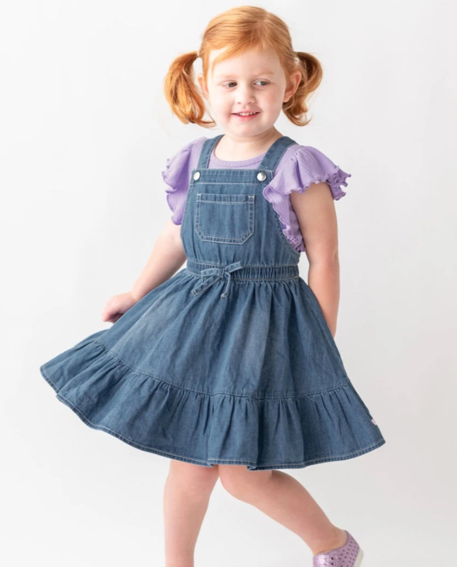 light wash denim overall dress