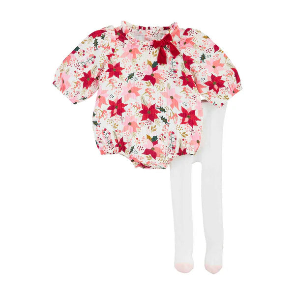 Poinsettia bubble/tights set