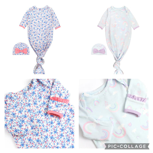 knotted sleep gown and hat sets