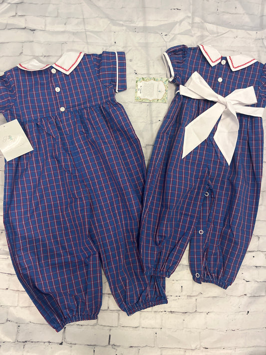 blue plaid long romper options