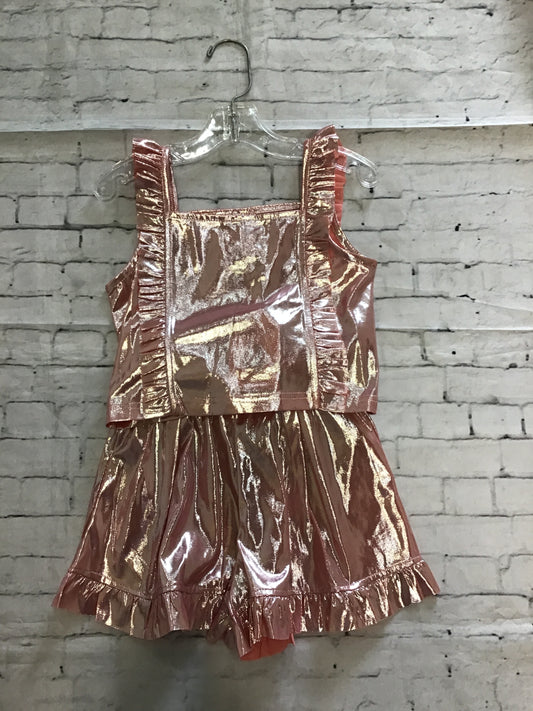 pink metallic short set