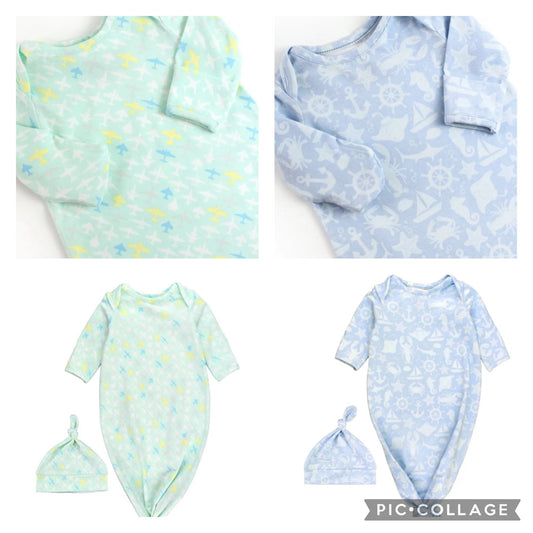 knotted sleep gown and hat sets