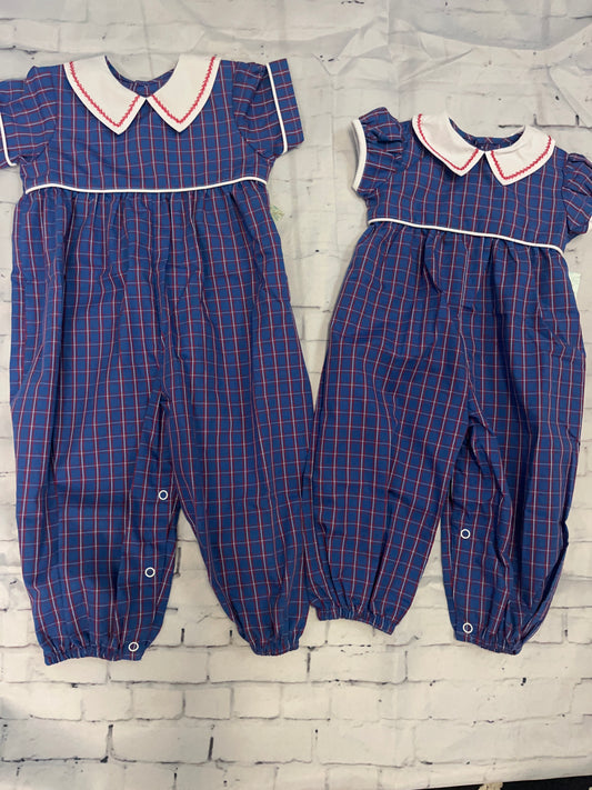 blue plaid long romper options