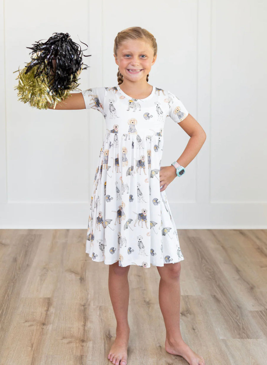 black and gold twirl dress