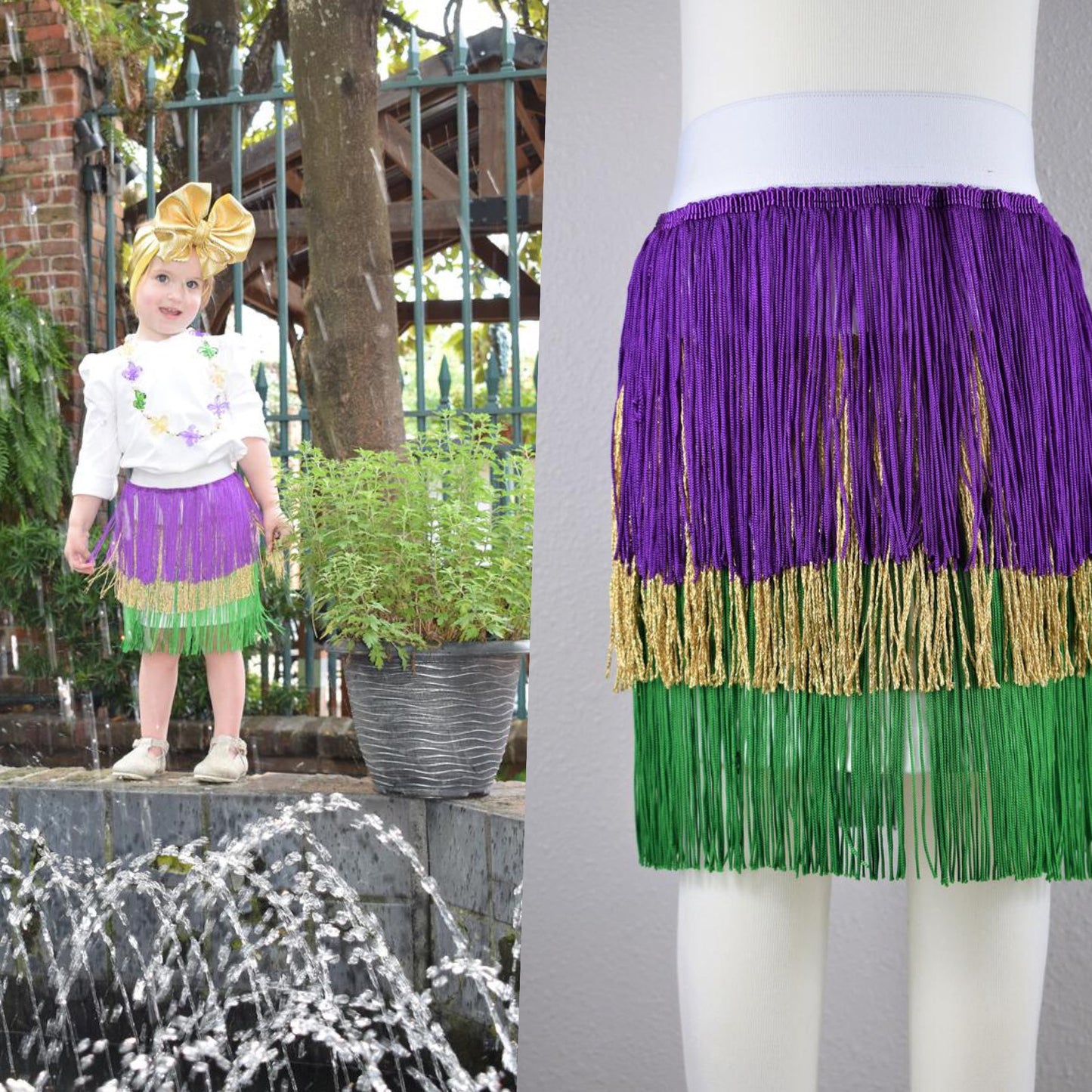 mardi gras fringed  skort