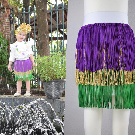 mardi gras fringed  skort