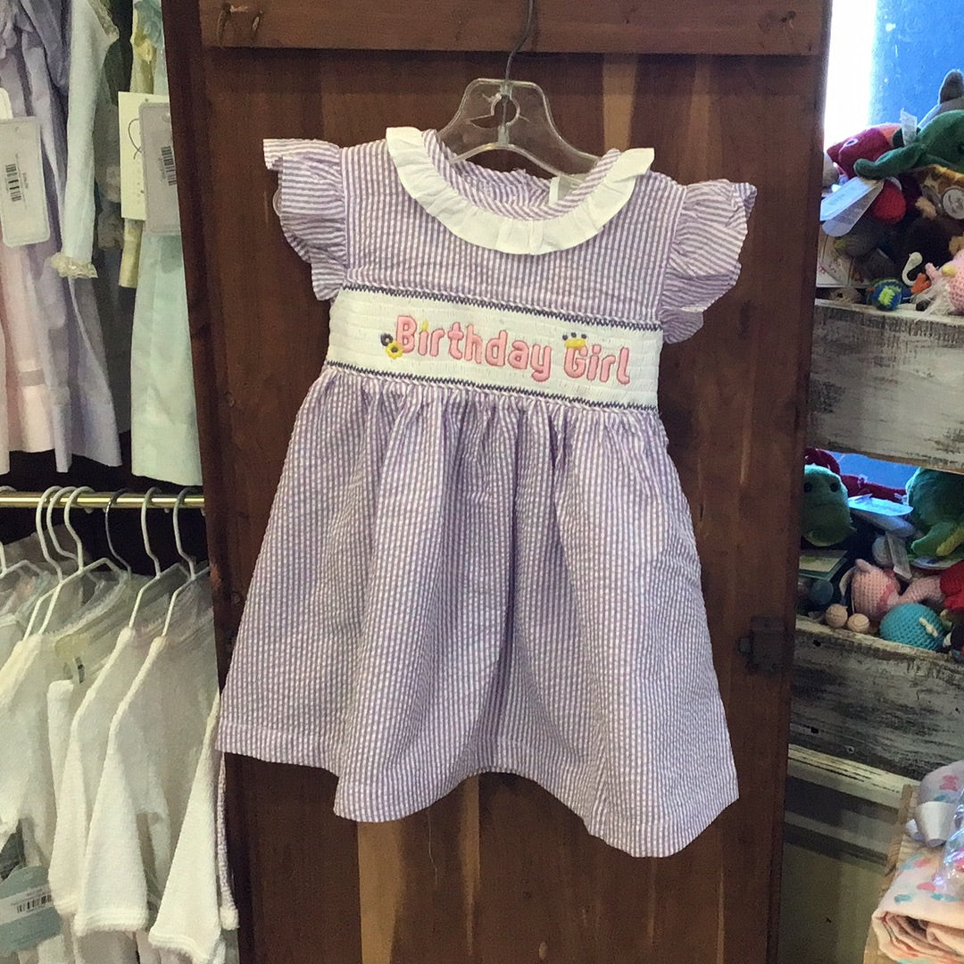 purple birthday girl smocked dress