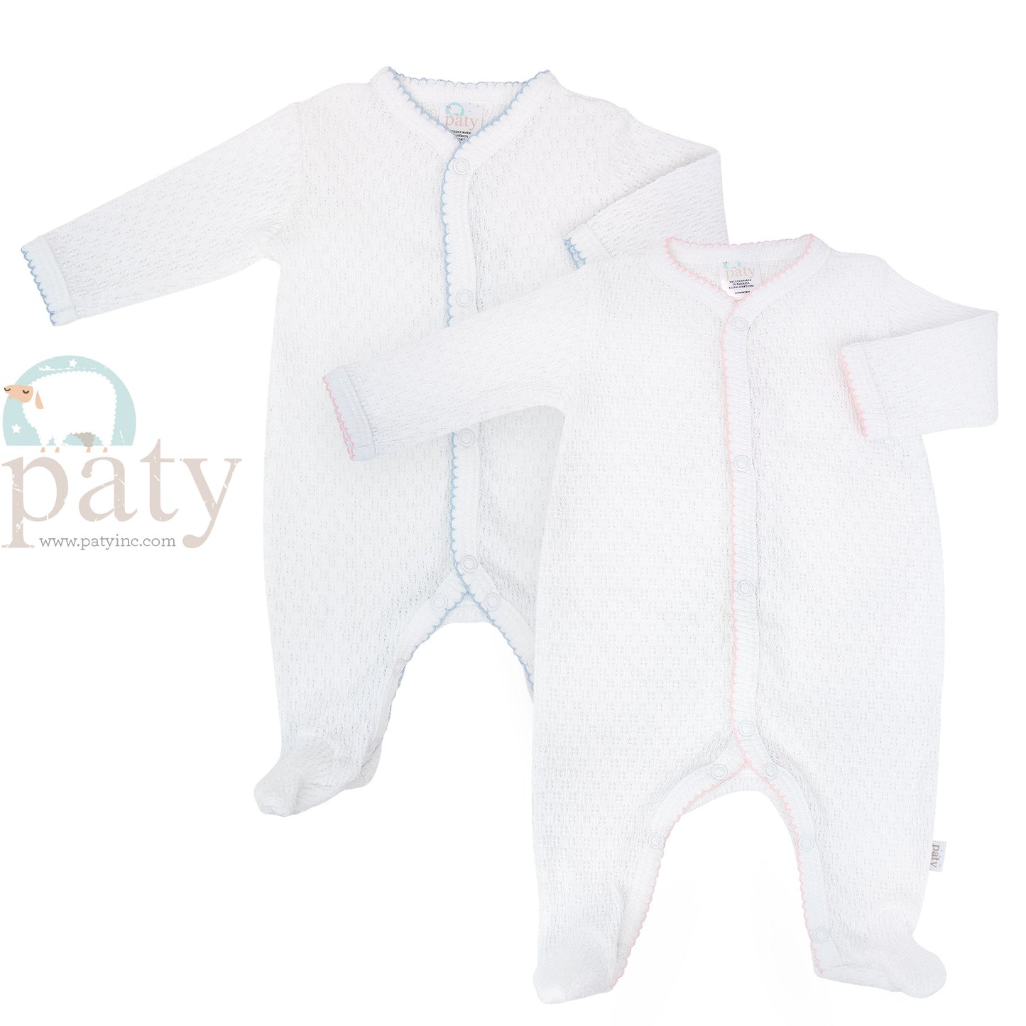 Paty White Knit Footie w/ Trim